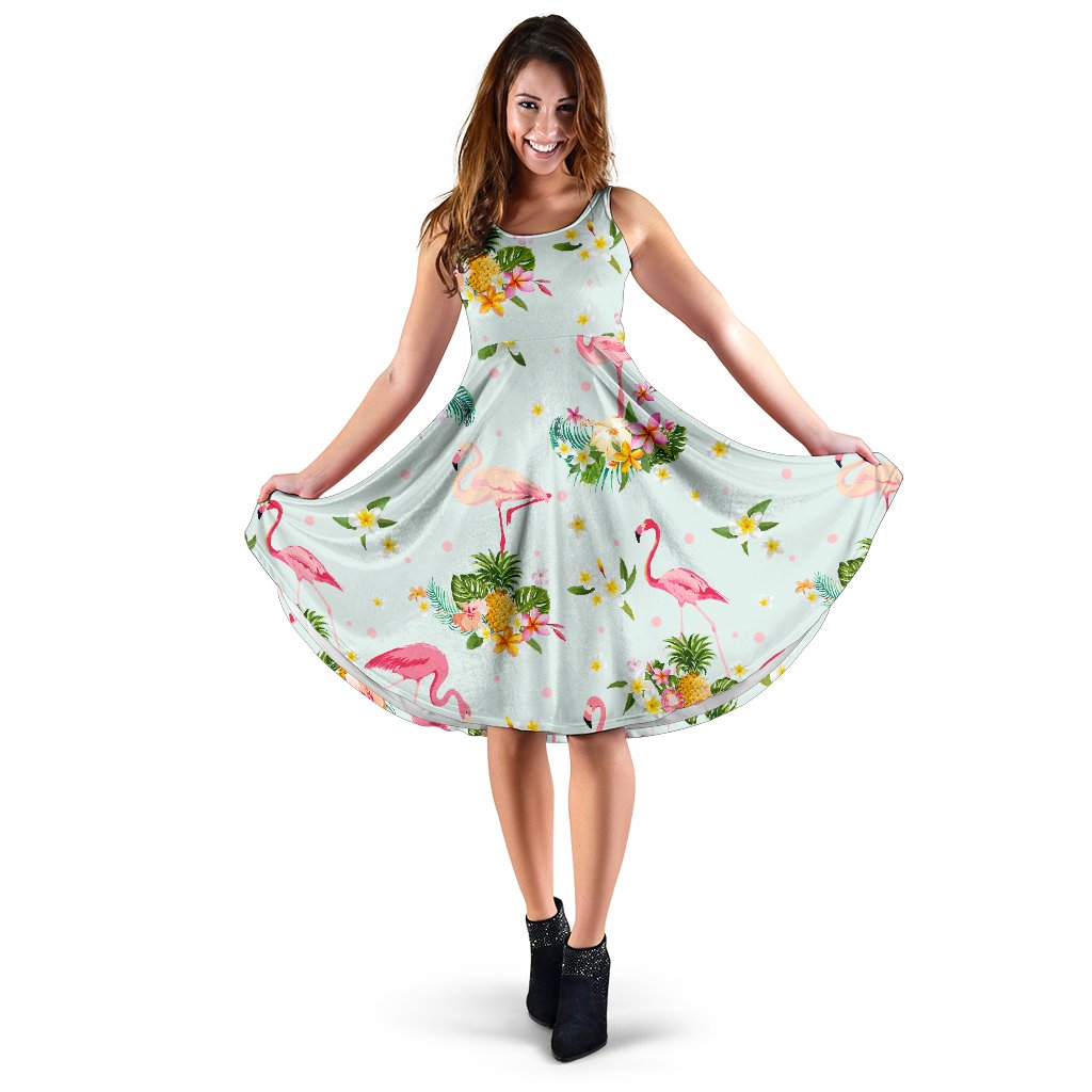 Flamingo Sweet Pattern Sleeveless Mini Dress