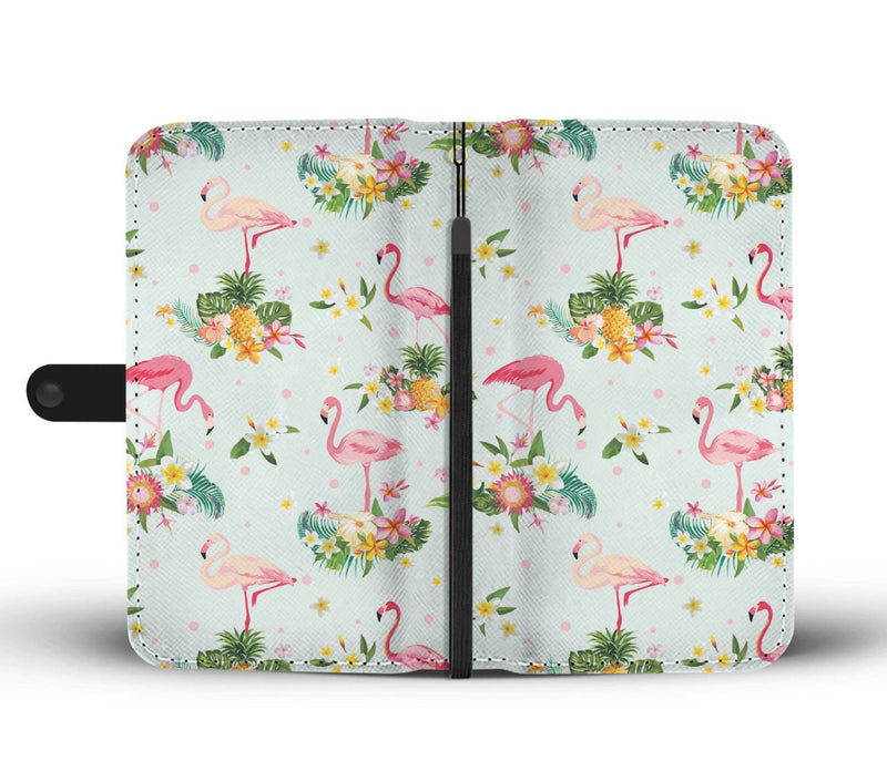 Flamingo Tropical Flower Pattern Wallet Phone Case