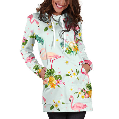 Flamingo Sweet Pattern Women Hoodie Dress