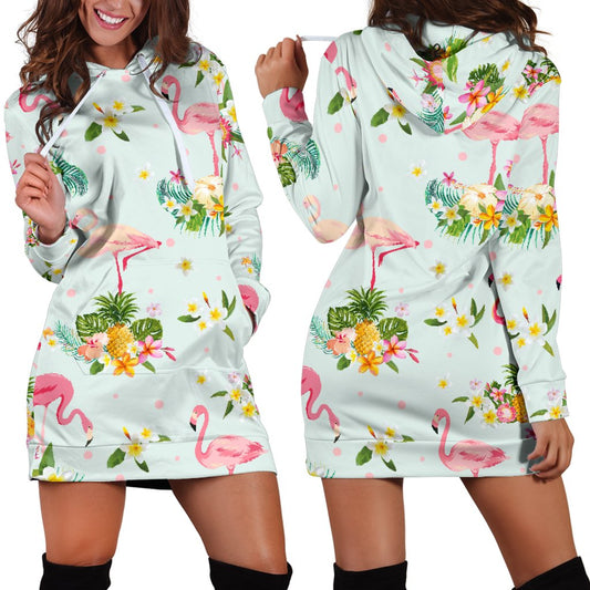 Flamingo Sweet Pattern Women Hoodie Dress