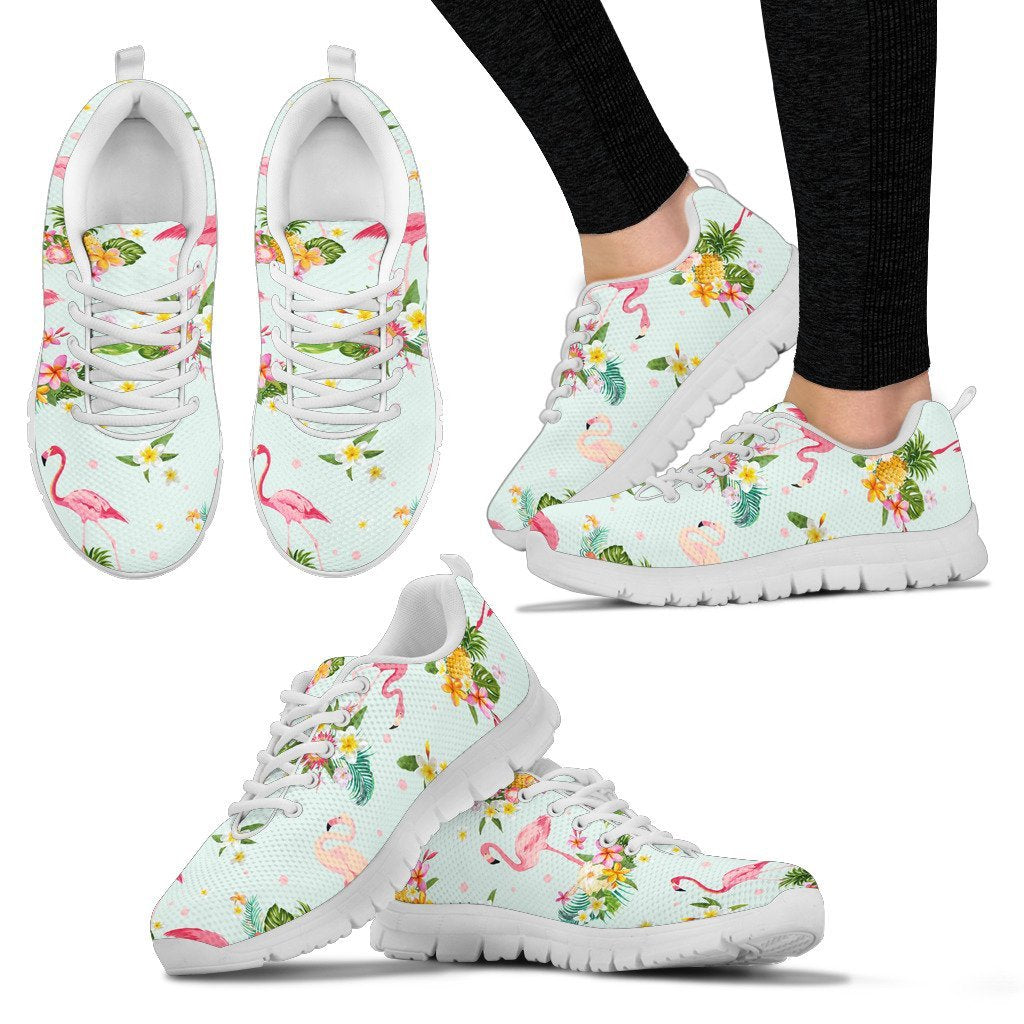 Flamingo Tropical Flower Pattern Women Sneakers