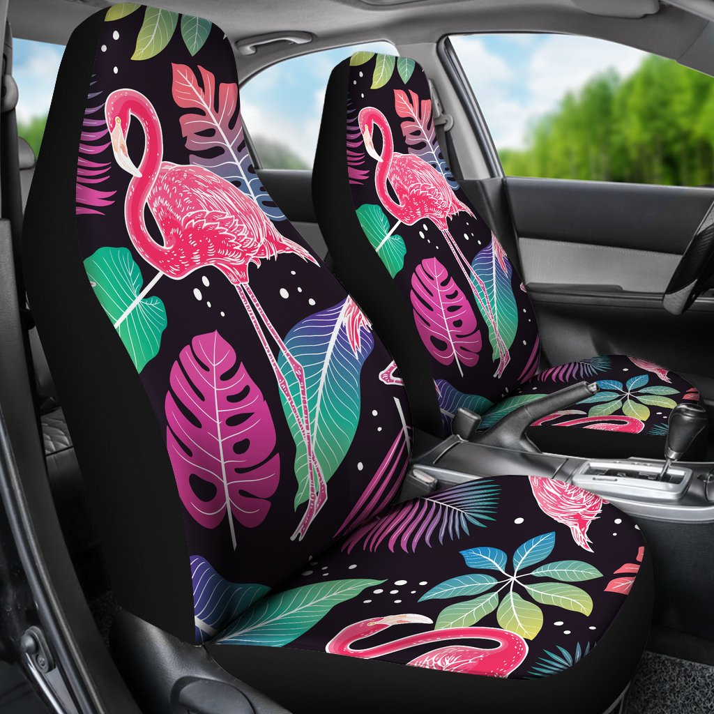 Flamingo Tropical leaves Neon Print Universal Fit Car Seat Covers