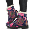 Flamingo Tropical Pattern Faux Fur Leather Boots