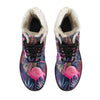 Flamingo Tropical Pattern Faux Fur Leather Boots