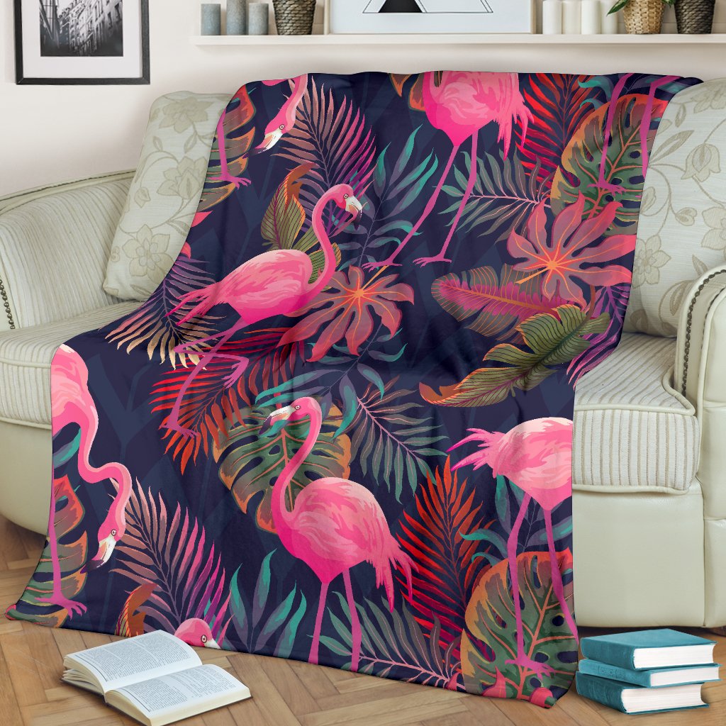 Flamingo Tropical Pattern Fleece Blanket