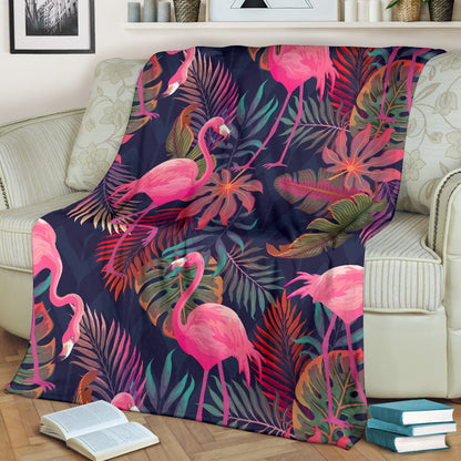 Flamingo Tropical Pattern Fleece Blanket