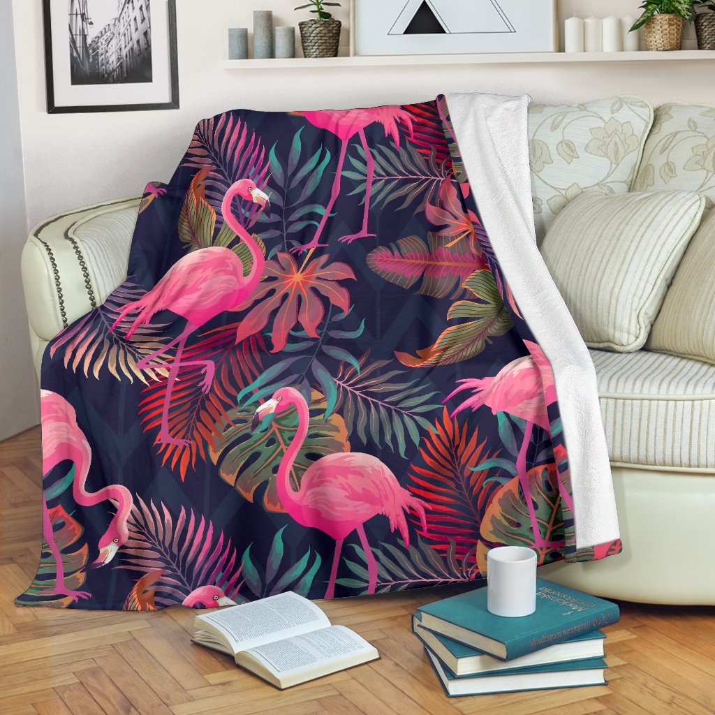 Flamingo Tropical Pattern Fleece Blanket