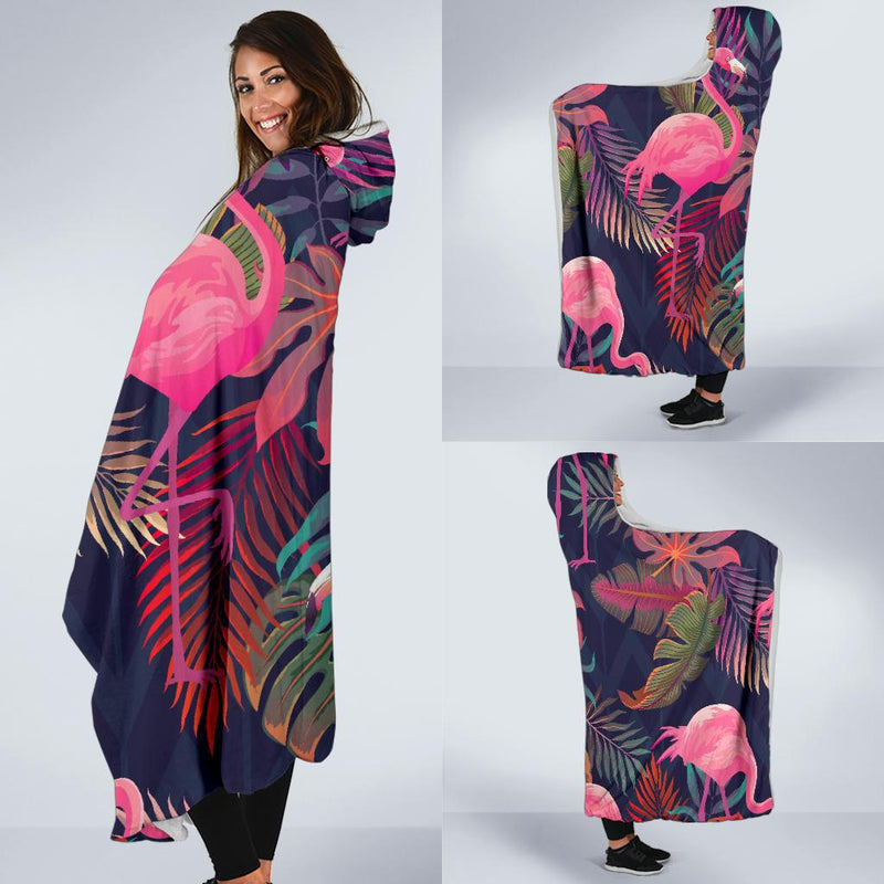 Flamingo Tropical Pattern Hooded Blanket-JORJUNE.COM