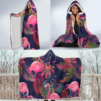 Flamingo Tropical Pattern Hooded Blanket-JORJUNE.COM