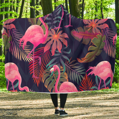 Flamingo Tropical Pattern Hooded Blanket-JORJUNE.COM