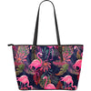 Flamingo Tropical Pattern Large Leather Tote Bag