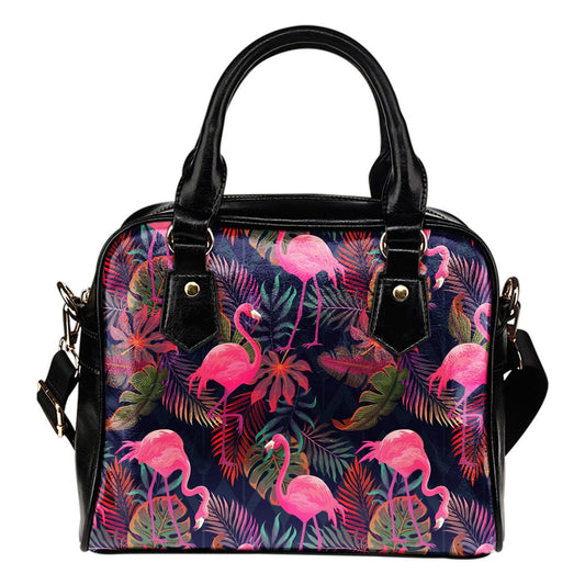 Flamingo Tropical Pattern Leather Shoulder Handbag