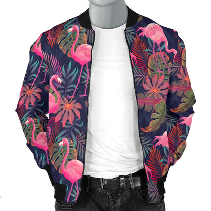 Flamingo Tropical Pattern Men Casual Bomber Jacket