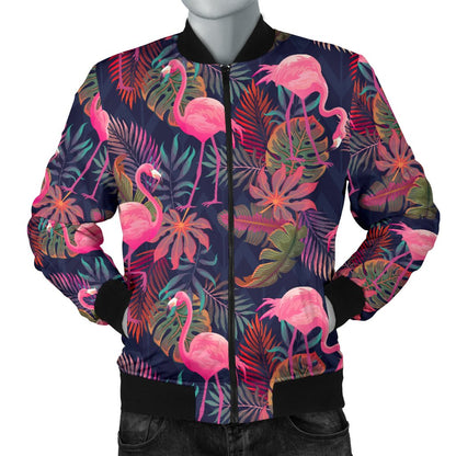 Flamingo Tropical Pattern Men Casual Bomber Jacket