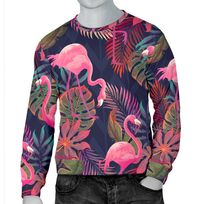 Flamingo Tropical Pattern Men Crewneck Sweatshirt
