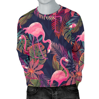 Flamingo Tropical Pattern Men Crewneck Sweatshirt