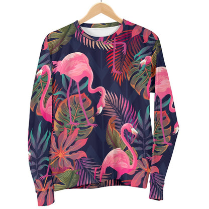 Flamingo Tropical Pattern Men Crewneck Sweatshirt