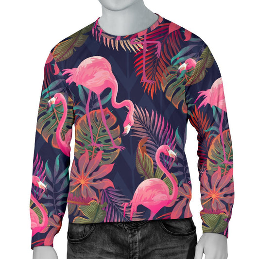 Flamingo Tropical Pattern Men Crewneck Sweatshirt