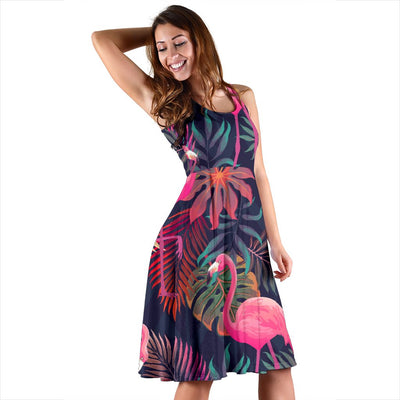 Flamingo Tropical Pattern Sleeveless Mini Dress