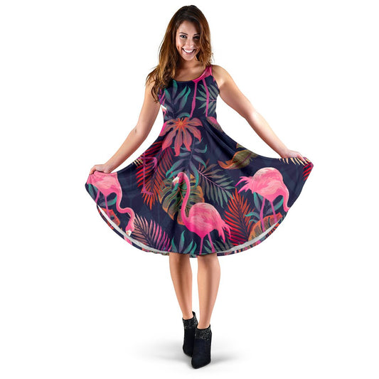 Flamingo Tropical Pattern Sleeveless Mini Dress
