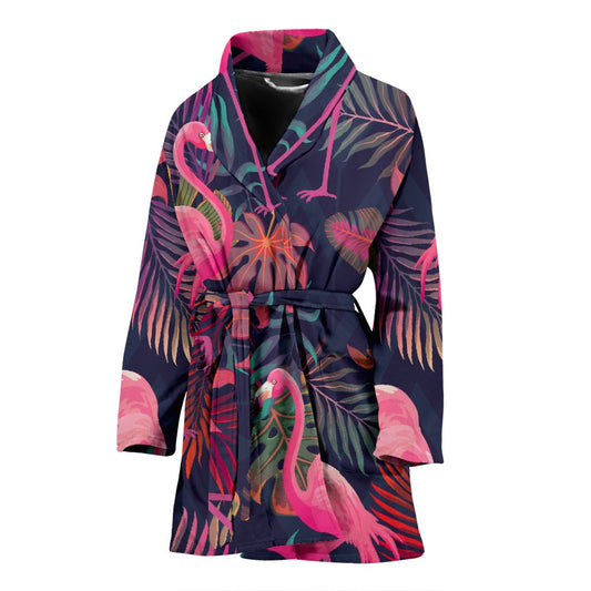 Flamingo Tropical Pattern Women Bath Robe