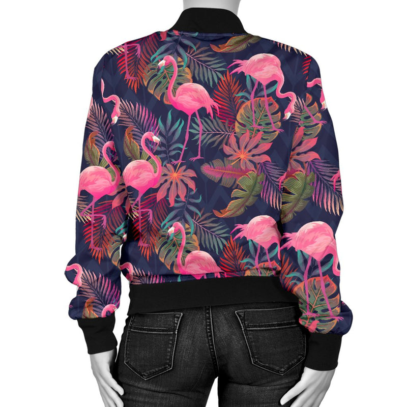 Flamingo Tropical Pattern Women Casual Bomber Jacket
