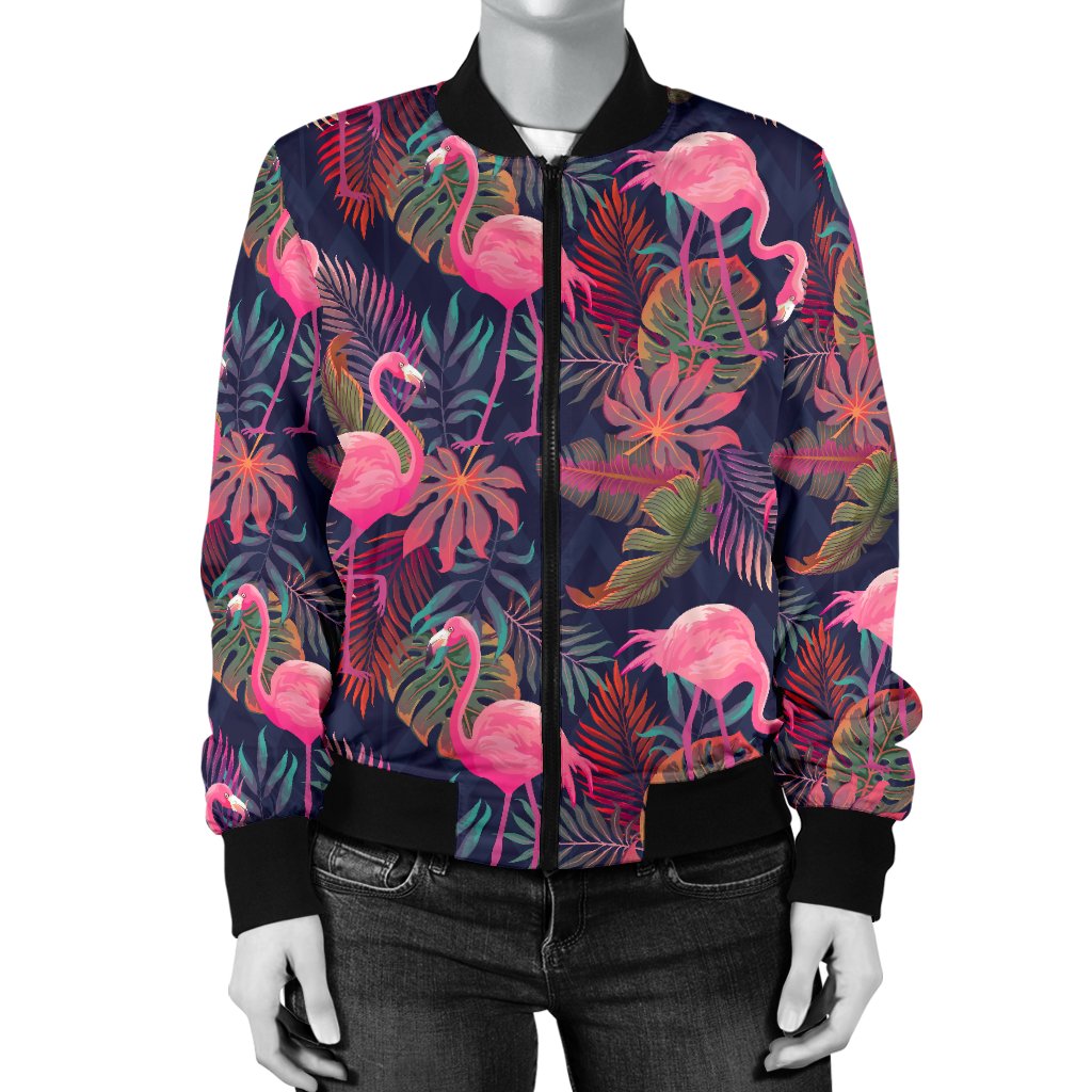 Flamingo Tropical Pattern Women Casual Bomber Jacket