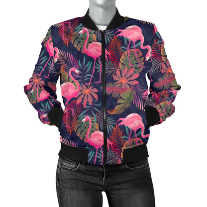 Flamingo Tropical Pattern Women Casual Bomber Jacket
