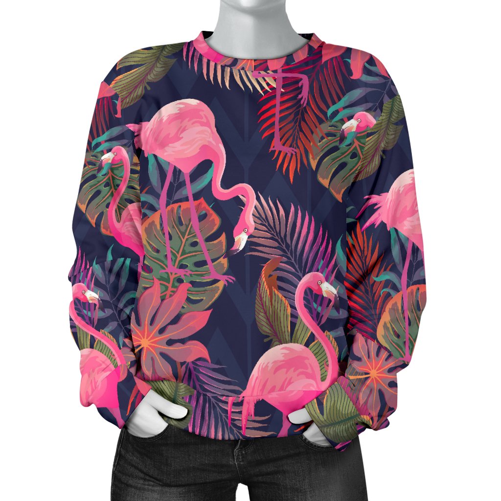 Flamingo Tropical Pattern Women Crewneck Sweatshirt