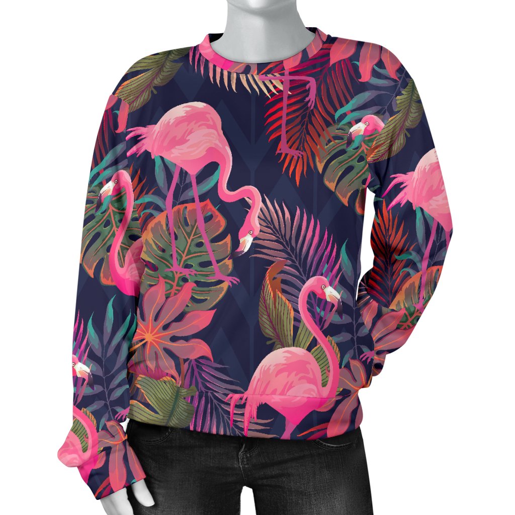 Flamingo Tropical Pattern Women Crewneck Sweatshirt