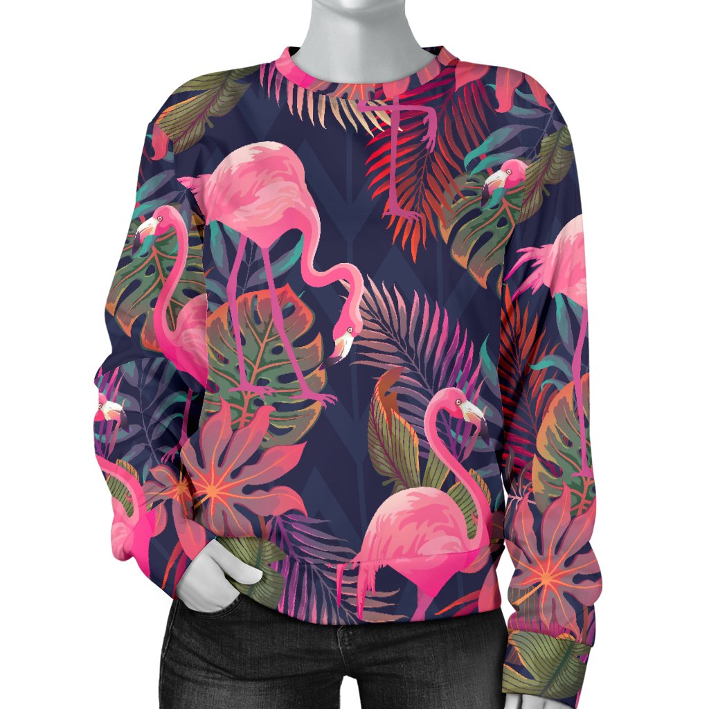 Flamingo Tropical Pattern Women Crewneck Sweatshirt