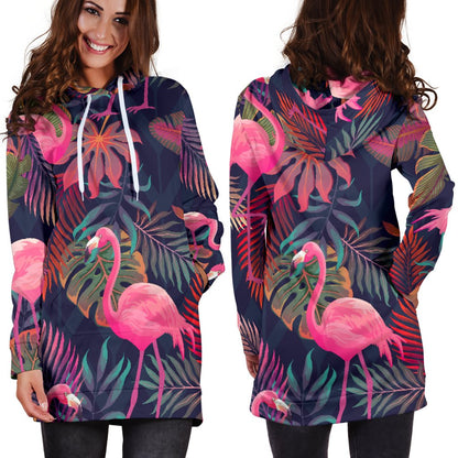 Flamingo Tropical Pattern Women Hoodie Dress