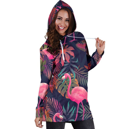 Flamingo Tropical Pattern Women Hoodie Dress