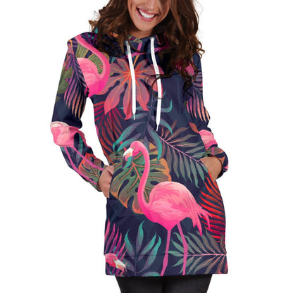 Flamingo Tropical Pattern Women Hoodie Dress