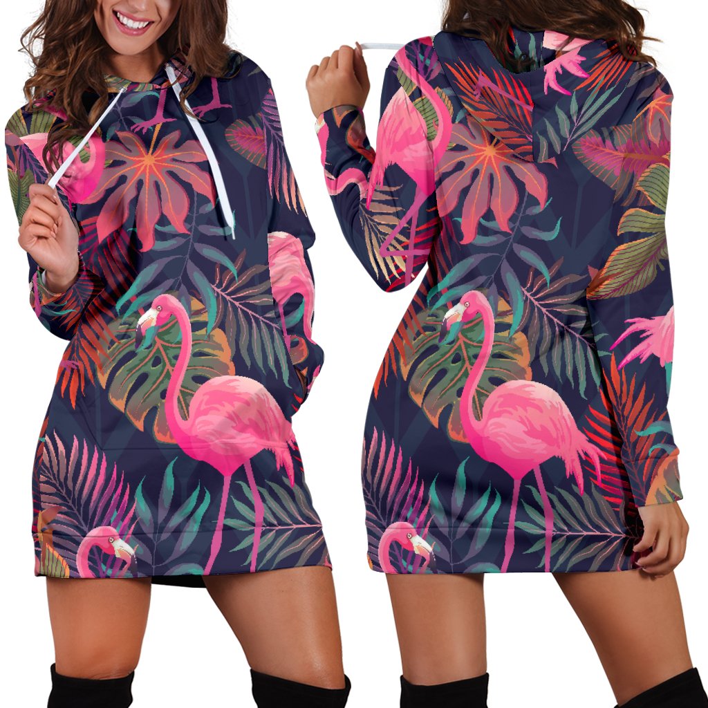 Flamingo Tropical Pattern Women Hoodie Dress