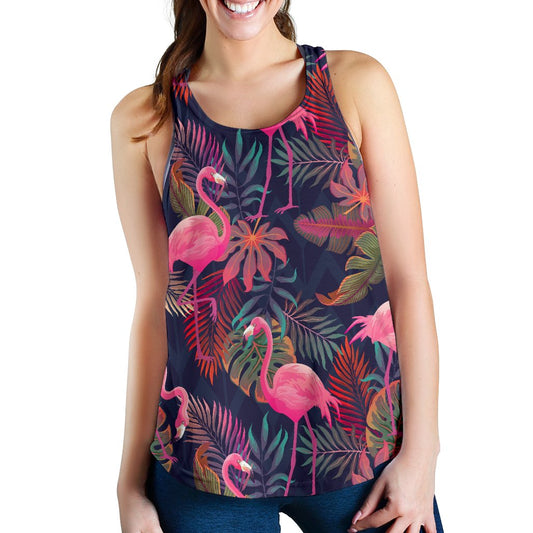 Flamingo Tropical Pattern Women Racerback Tank Top