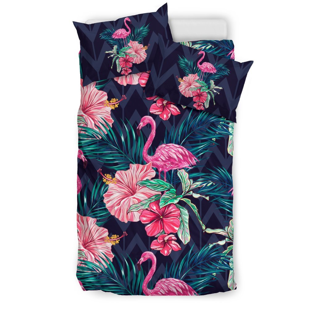 Flamingo Tropical Pink Hibiscus Duvet Cover Bedding Set