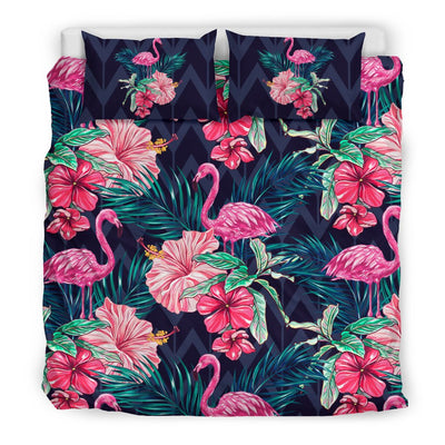 Flamingo Tropical Pink Hibiscus Duvet Cover Bedding Set
