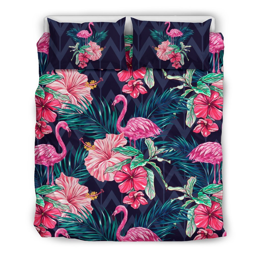 Flamingo Tropical Pink Hibiscus Duvet Cover Bedding Set