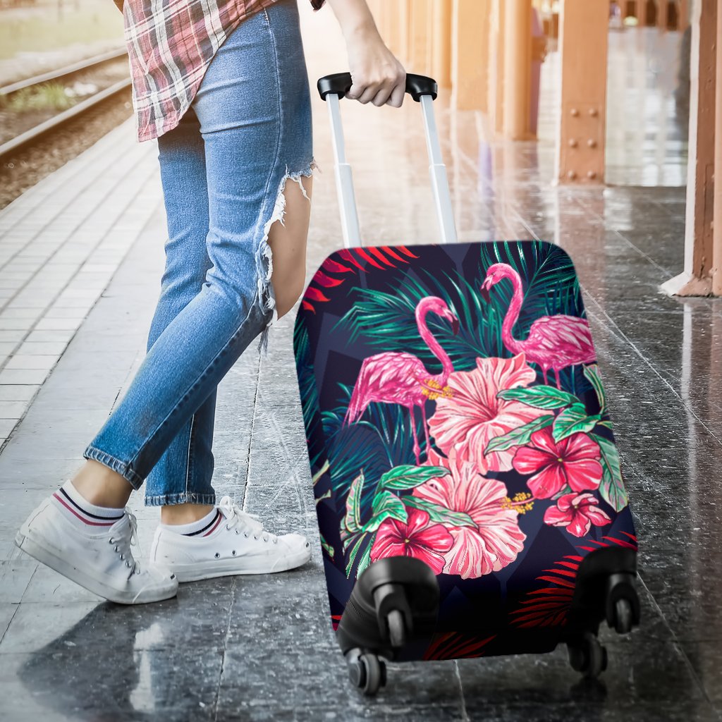 Flamingo Tropical Pink Hibiscus Luggage Cover Protector
