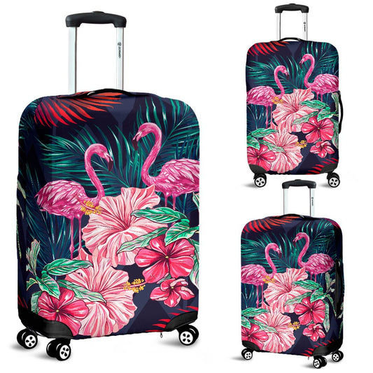 Flamingo Tropical Pink Hibiscus Luggage Cover Protector