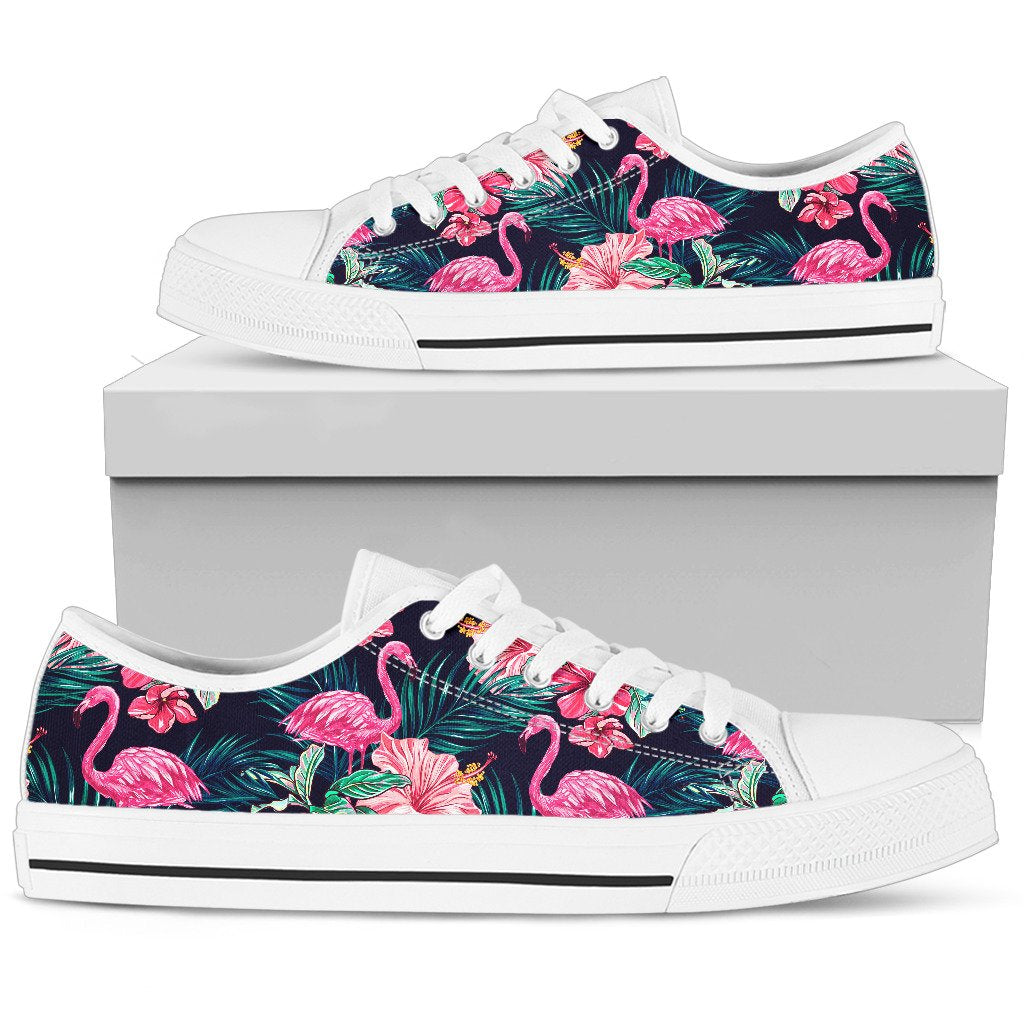 Flamingo Tropical Pink Hibiscus Men Low Top Canvas Shoes