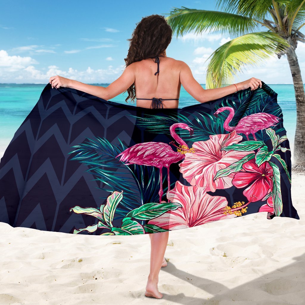 Flamingo Tropical Pink Hibiscus Beach Sarong Pareo Wrap