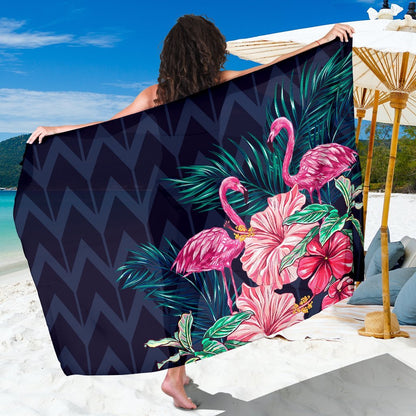 Flamingo Tropical Pink Hibiscus Beach Sarong Pareo Wrap