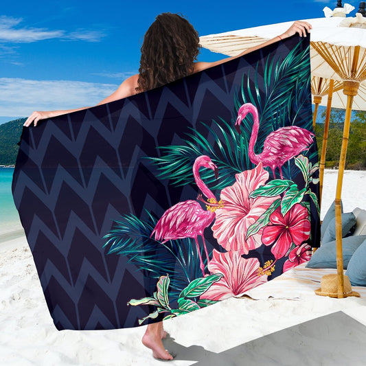 Flamingo Tropical Pink Hibiscus Beach Sarong Pareo Wrap