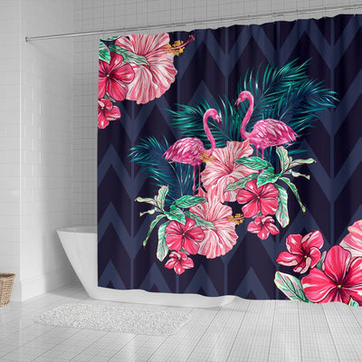 Flamingo Tropical Pink Hibiscus Shower Curtain