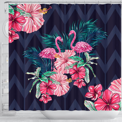 Flamingo Tropical Pink Hibiscus Shower Curtain