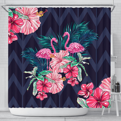 Flamingo Tropical Pink Hibiscus Shower Curtain