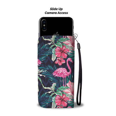 Flamingo Tropical Pink Hibiscus Wallet Phone Case