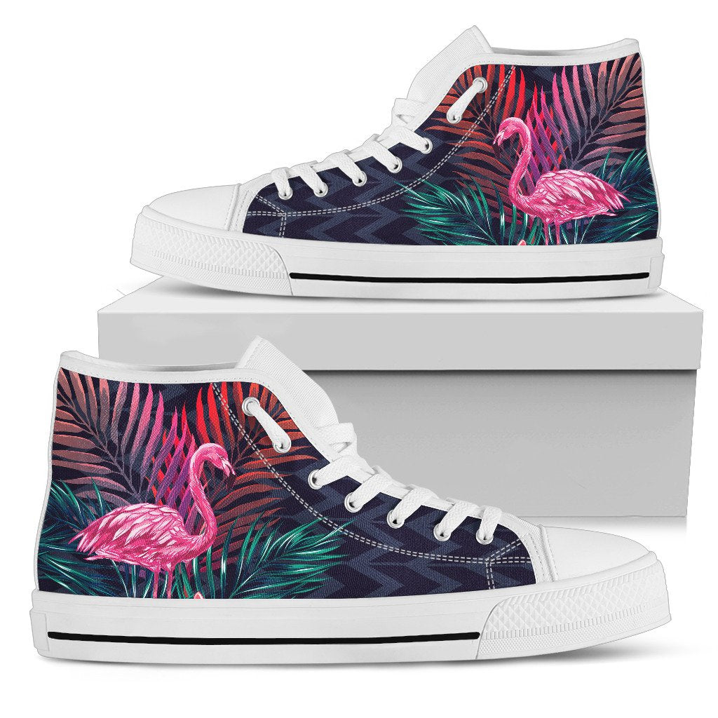 Flamingo Tropical Pink Hibiscus Women High Top Canvas Shoes